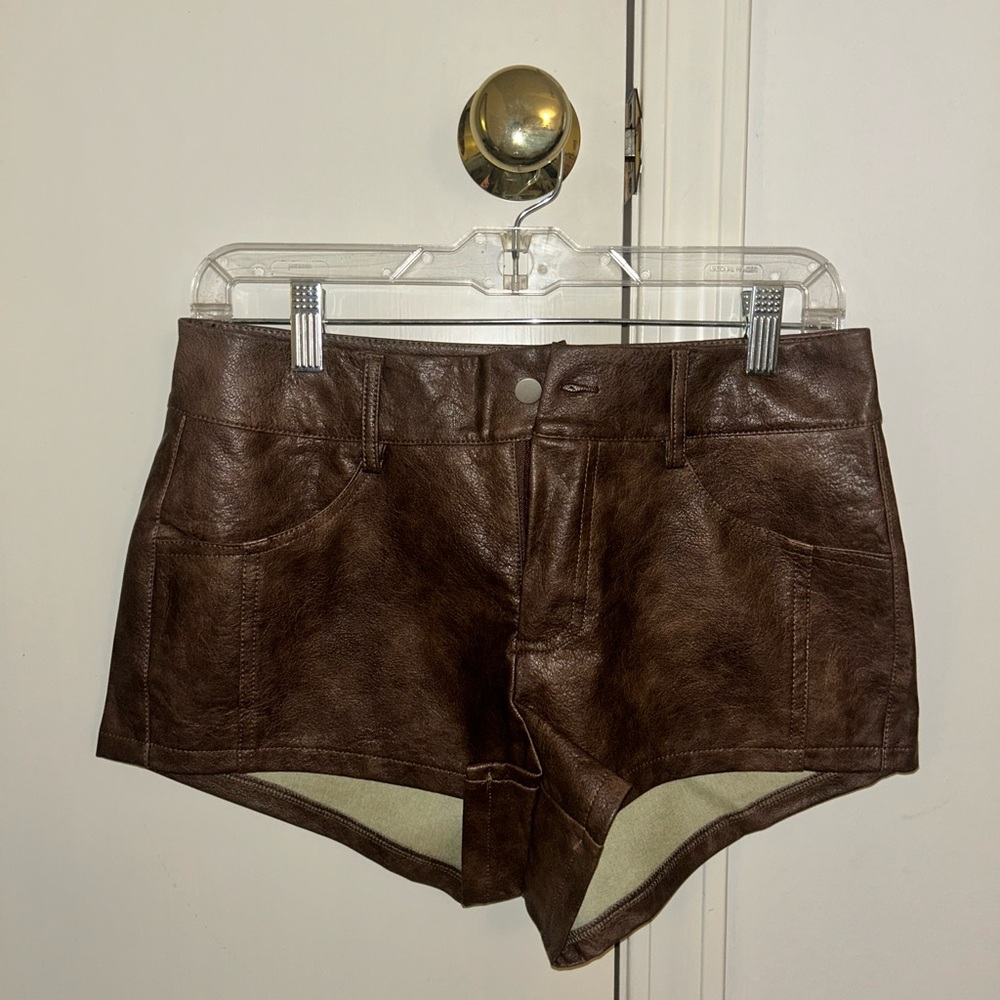 SHEIN Brown Low rise leather mini shorts